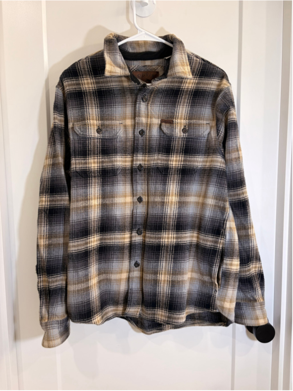 Orvis Classic Collection Men's Plaid Flannel Button-Down Shirt Medium Blue Tan M